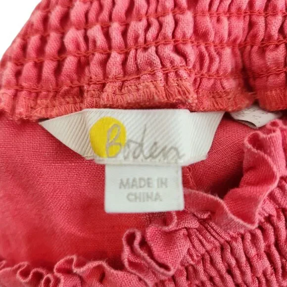 BODEN Pants Womens 6 Long 6L Red Linen Shirred Waist Trousers Wide Leg Pull On - Picture 6 of 9